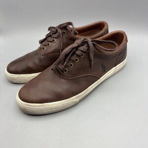 Polo Ralph Lauren Vaughn Brown Leather Sneakers Casual Shoes Mens Size 11 D